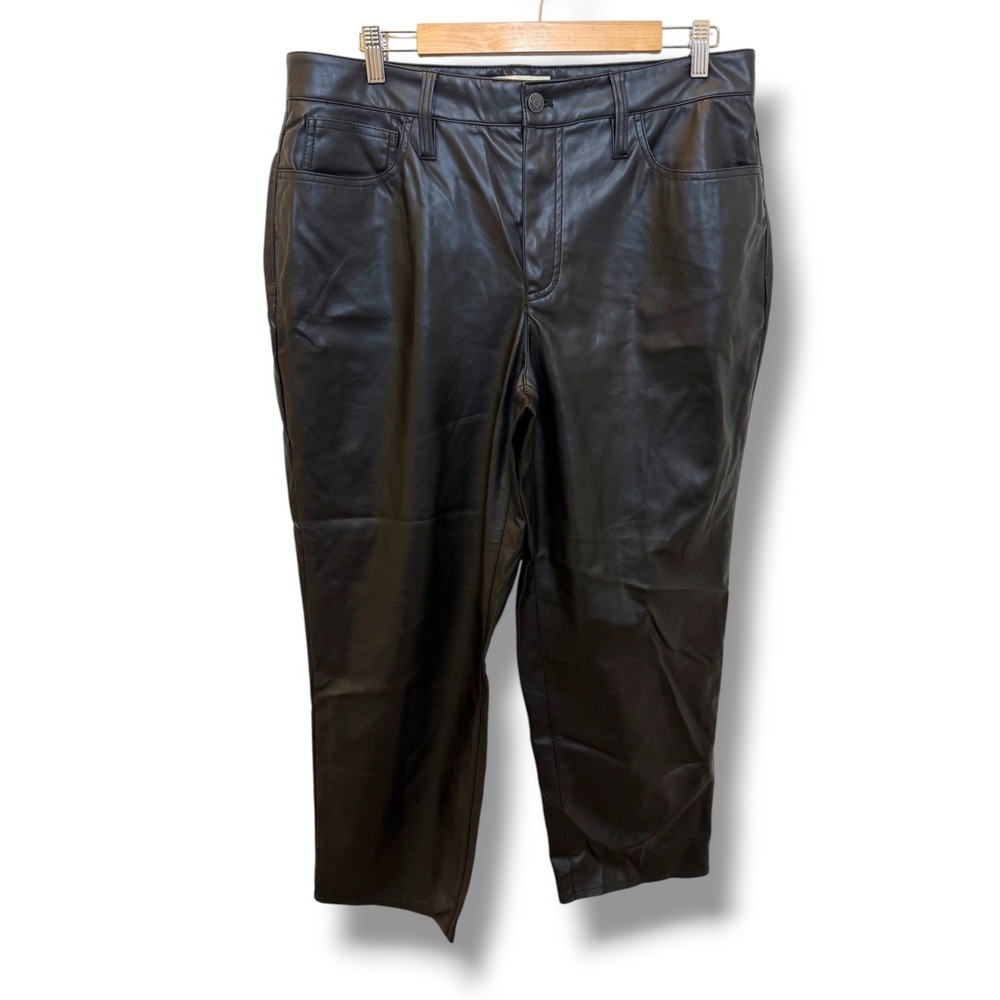 Madewell Perfect Vintage Straight Faux Leather Pants Womens 32P Black Petite NEW